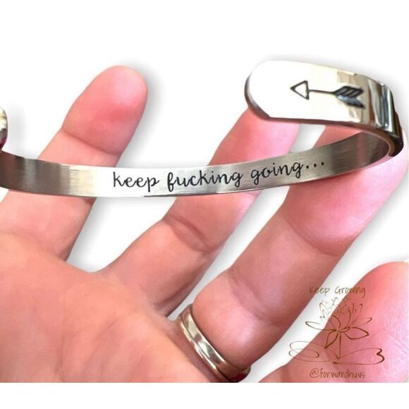 Keep F**king Going Inspirational Cuff Bracelet with Hidden Message Mantra - Picture 8 of 9